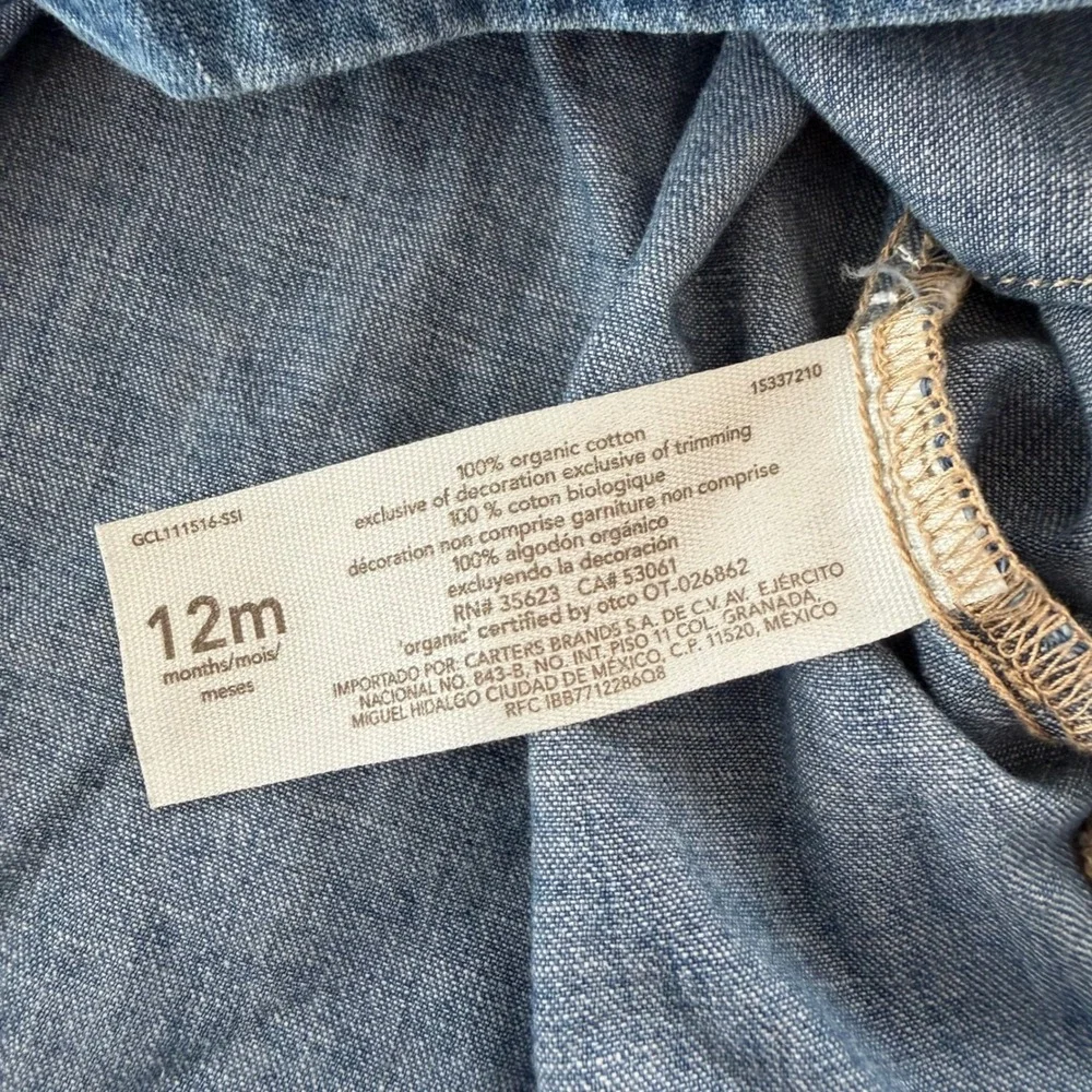 Little Planet by Carters Organic Cotton Denim Jumper Dress 12M Blue Fall Western